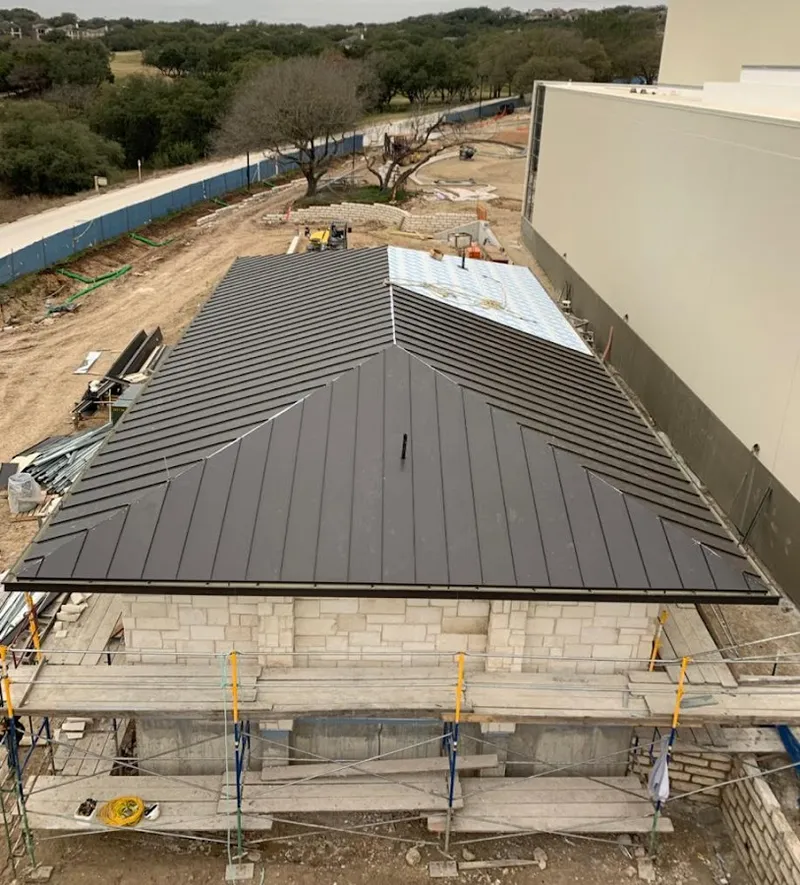 Metal roof new construction with scaffolding in White Marsh